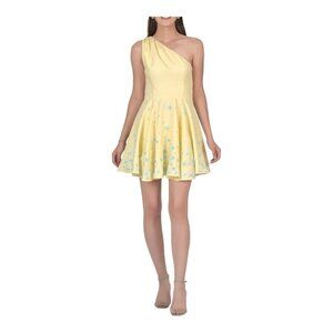 Fanm Mon Caroline Dress Size Small Butter Yellow Linen One Shoulder Embroidered